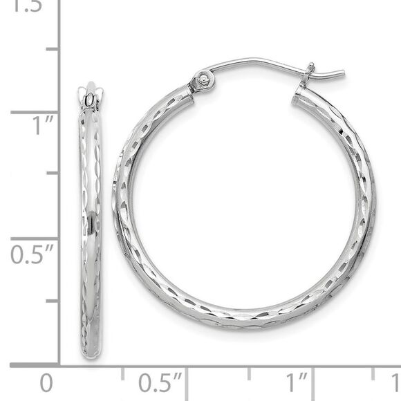 2mm Diamond Cut, Polished Sterling Silver Hoops - 25mm (1 Inch) - Picture 4 of 5